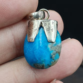 Beautiful Natural Blue Turquois Cab Sterling Silver Pendant